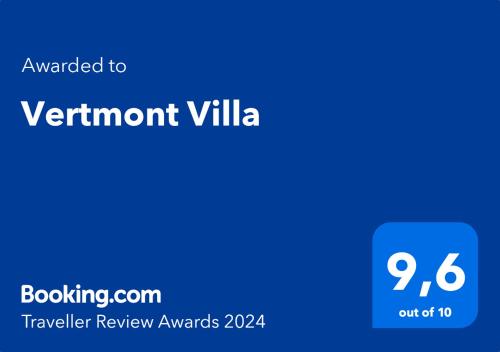 Certificat, premi, rètol o un altre document de Vertmont Villa