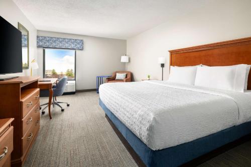 um quarto de hotel com uma cama, uma secretária e uma televisão em Hampton Inn Memphis-Walnut Grove/Baptist East em Memphis