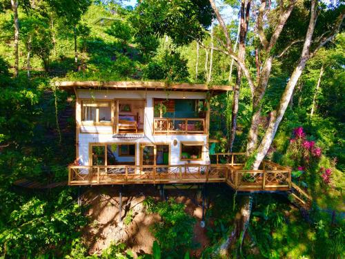 una casa en un puente en el bosque en Jungle Spirit Treehouse, en Cahuita