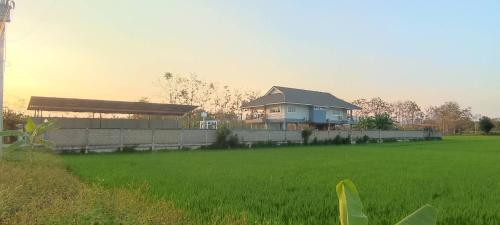 ein Haus auf einem üppigen grünen Feld in der Unterkunft Kitchaview Villa in Chiang Rai