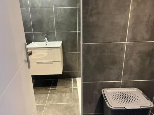 une salle de bain avec un lavabo et des toilettes dans l'établissement A nepita di porto vecchio***, à Porto-Vecchio