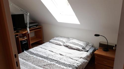 une chambre avec un lit et une fenêtre dans l'établissement sarnago, à Samois-sur-Seine