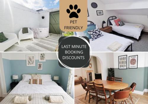 a collage of pictures of a room with a bed and a table at 4 Bedroom House - Contractors Welcome in Scarborough