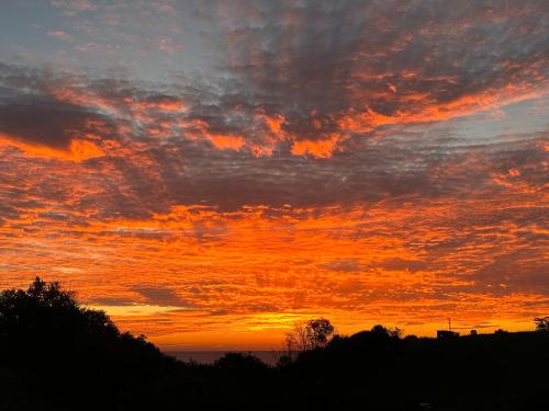 an orange sunset with clouds in the sky at Hotel & Restaurant Zum Kap Arkona in Putgarten