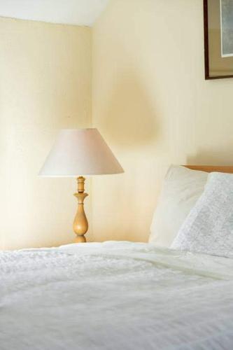 a bedroom with a bed with a lamp next to it at Kenmare Eco Lodge in Kenmare
