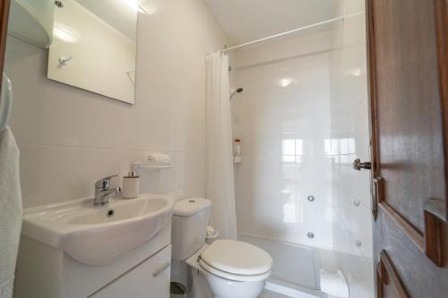 een badkamer met een toilet, een wastafel en een douche bij Feliciano Ramos 1 - T4 familiar perto do centro da cidade - Braga in Braga