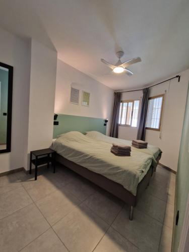 a bedroom with a bed and a ceiling fan at Casa del Sol in San Pedro del Pinatar