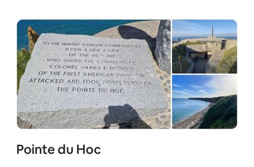 a collage of pictures of a monument with a beach at Au Coeur d'Omaha Beach - Colleville-sur-Mer - Gîte 1 in Colleville-sur-Mer