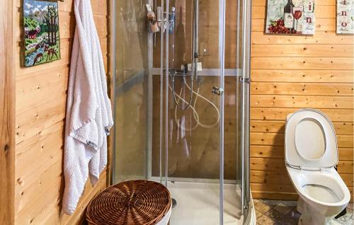 a bathroom with a shower stall and a toilet at Cozy Home In Rrvik With Wi-fi in Rørvik