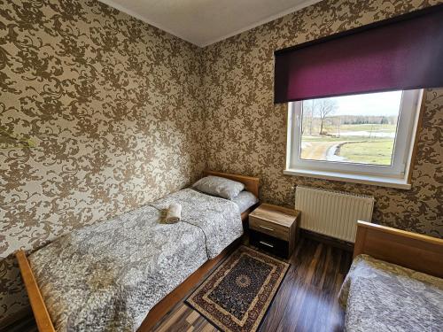 a bedroom with two beds and a window at Šubrakkrasti in Vestiena