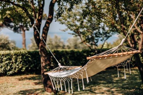 two hammocks hanging from a tree in a park at Talići Hill - Rustic Villas in Sutomore