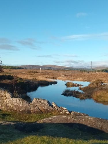 a view of a pond in a field at Connemara Lake View Apartment in Camus Eighter