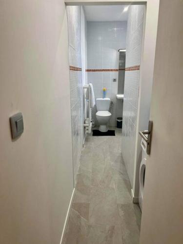 La salle de bains est pourvue de toilettes et d'une cabine de salle de bains. dans l'établissement Appartement cocooning, à Saint-Martin-des-Fontaines