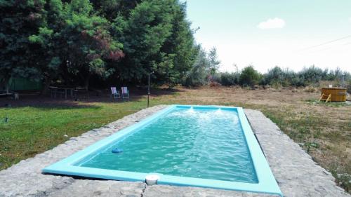 ein Schwimmbad in der Mitte eines Gartens in der Unterkunft Cabaña en campo in Parral