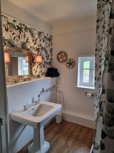 une salle de bain avec un lavabo et un miroir dans l'établissement Bon Chez Nous, à Saint-Amand-Jartoudeix