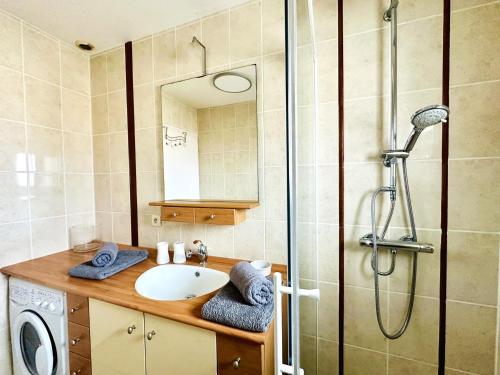 une salle de bain avec un lavabo et une douche dans l'établissement Appartement dans maison à colombages 6 personnes Les Sables, à Les Sables-dʼOlonne
