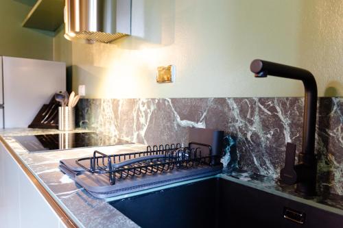 een keuken met een aanrecht met een fornuis bovenste oven bij La sosta verde by HAPPYHOSTORINO in Turijn