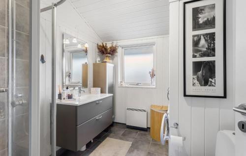 a bathroom with a sink and a shower at 2 Bedroom Stunning Home In Rudkbing in Spodsbjerg