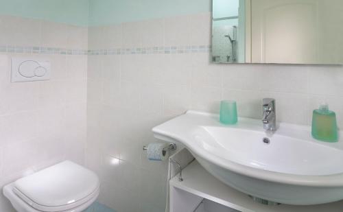 a white bathroom with a sink and a toilet at Agriturismo Il Brugnolo in Scandiano