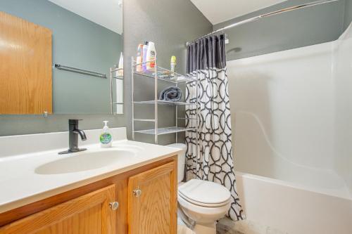 een badkamer met een wastafel, een toilet en een douche bij North Liberty Home about 11 Mi to University of Iowa! in Coralville