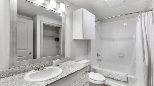 y baño con lavabo, aseo y espejo. en Landing Modern Apartment with Amazing Amenities (ID1802X99), en Haltom City