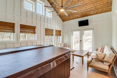 a pool table in a room with a ceiling at The Hamilton Heber Springs Home with Hot Tub! in Heber Springs