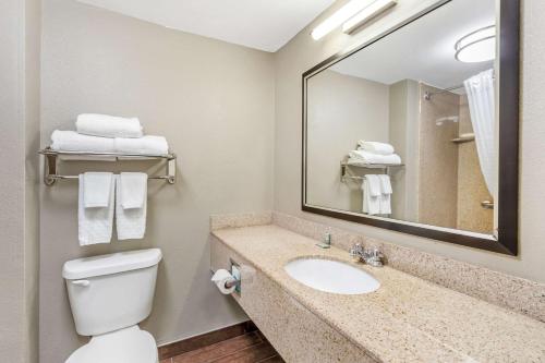 a bathroom with a sink and a toilet and a mirror at Best Western Airport Inn & Suites in Charleston