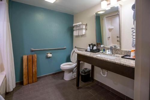 a bathroom with a toilet and a sink at Sleep Inn near Outlets in Myrtle Beach