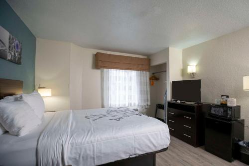a hotel room with a bed and a television at Sleep Inn near Outlets in Myrtle Beach