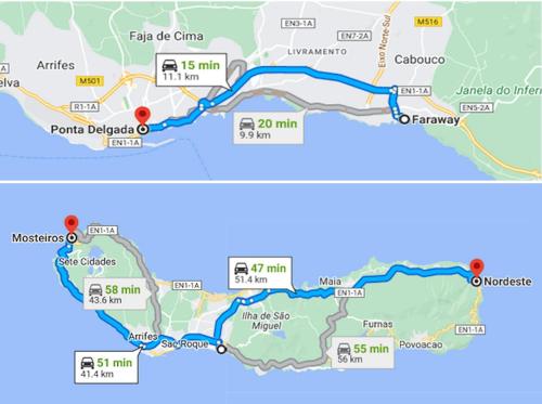 un mapa de la ruta propuesta de la autopista en Spacious Seaside apartment A - Faraway, en Lagoa