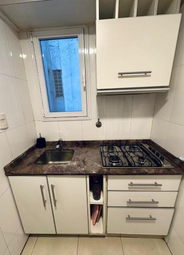 a small kitchen with a sink and a stove at Pleno Recoleta in Buenos Aires