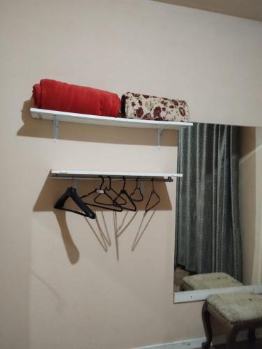 a room with two shelves on the wall at Casa Maria Rosa Quarto 1 in Blumenau