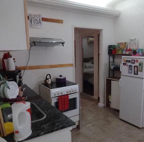 a kitchen with a stove and a sink and a refrigerator at Buenos aires Obelisco in Buenos Aires
