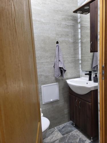 a bathroom with a toilet and a sink at Privát Szálláshelyek in Baja