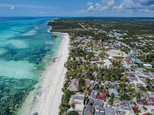 an aerial view of the beach and the ocean at Pingwe Beach Apartments in Pingwe