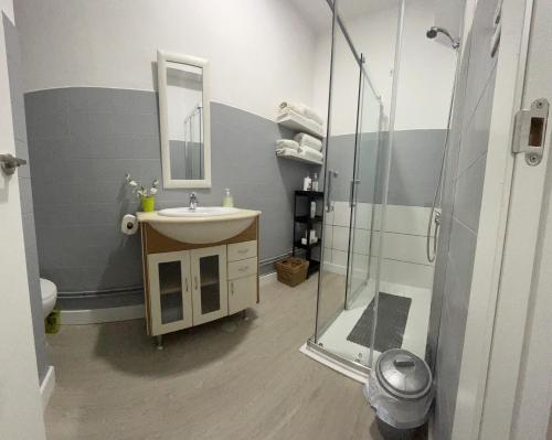 La salle de bains est pourvue d'un lavabo et d'une douche. dans l'établissement O Son do Avia, à Ribadavia