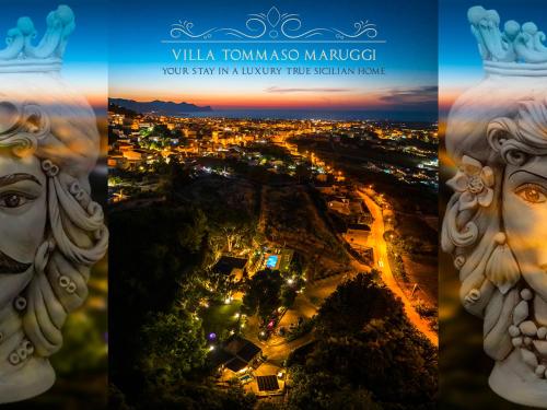 a collage of three photos of a city at night at Villa Tommaso Maruggi, Sicilia, con Jacuzzi e piscina privata in Alcamo