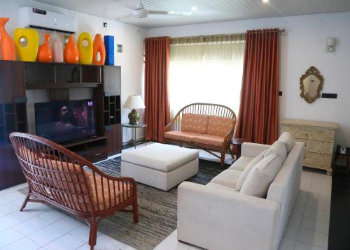 a living room with a couch and a tv at Palm Grove in Colombo