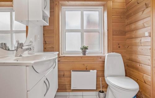 baño con aseo y lavabo y ventana en Cozy Home In Slagelse With Wifi en Slagelse