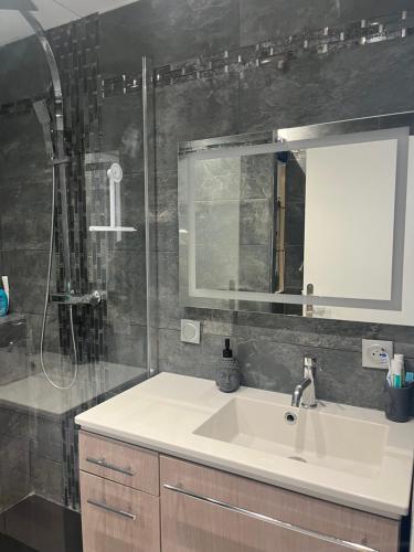 une salle de bain avec un lavabo et une douche dans l'établissement House of Essia, à Aix-en-Provence