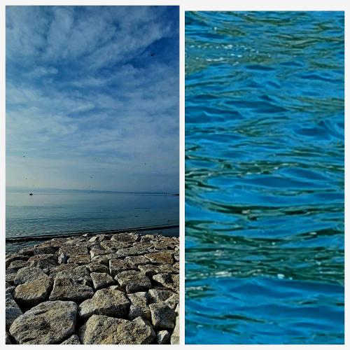 two pictures of the ocean and the rocks in the water at Split/Podstrana Apartment ADRIA in Podstrana