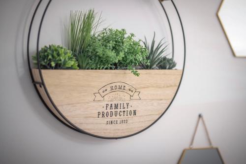 a mirror hanging on a wall with a potted plant at Le VH in Grenoble
