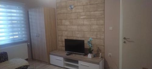 een woonkamer met een televisie op een tafel bij Apartman Lazovic in Arilje