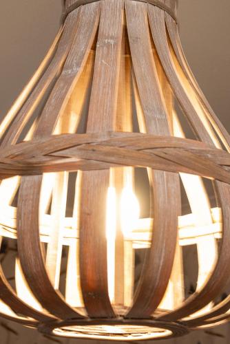 a close up of a wooden chandelier at Bosuns Chair in Lymington
