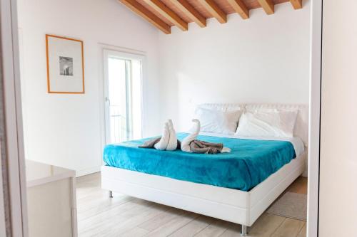 阿巴諾泰爾梅的住宿－Abano Terme - La Dolce Vita's Villa (comfort & serenity)，两只鸟坐在卧室的床上