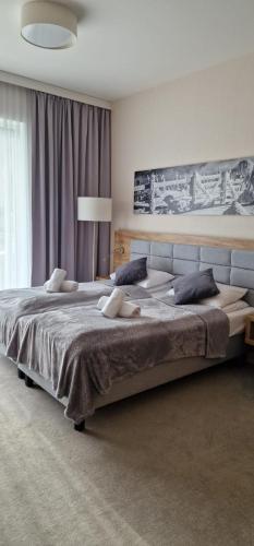 a bedroom with a large bed in a room at Apartament Czarna Góra MOON in Sienna