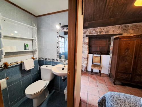 y baño con aseo y lavamanos. en Casa Rural El Puente de Agues, en Soto De Agues