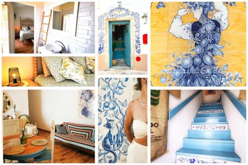 a collage of photos of blue and white stairs at Vida à portuguesa, Charming apartment "Algarve" , in the cultural and historical center in Portimão