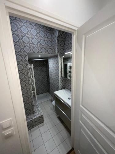 a bathroom with a shower and a tub and a sink at DUPLEIX PARISIEN in Vanves
