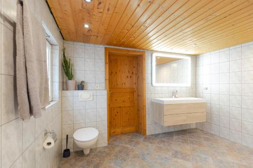 a bathroom with a toilet and a sink at Helles Gästehaus in St. Johann in Sankt Johann